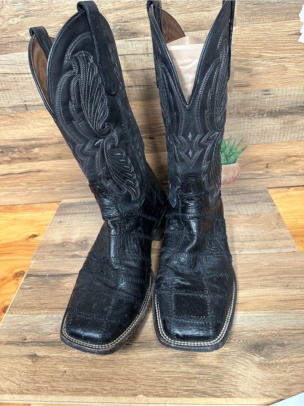 Circle G ostrich leather men’s western cowboy boots square toe size 9 EE black - Picture 3 of 9